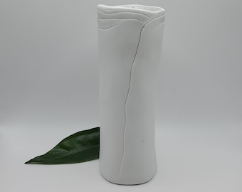 Slab Pottery Vase - Bisque White Vase - Hand Made Ceramic White Vase