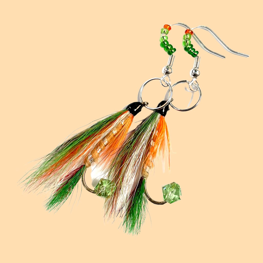 Fishing Fly Earrings A Brook Trout Fly Patternorange and Greenwomen