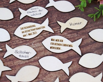 personalisiertes Gästebuch Fische für Konfirmation, Kommunion, Taufe, Firmung, Hochzeit, kirchliche Feier, individualisierbar aus Holz