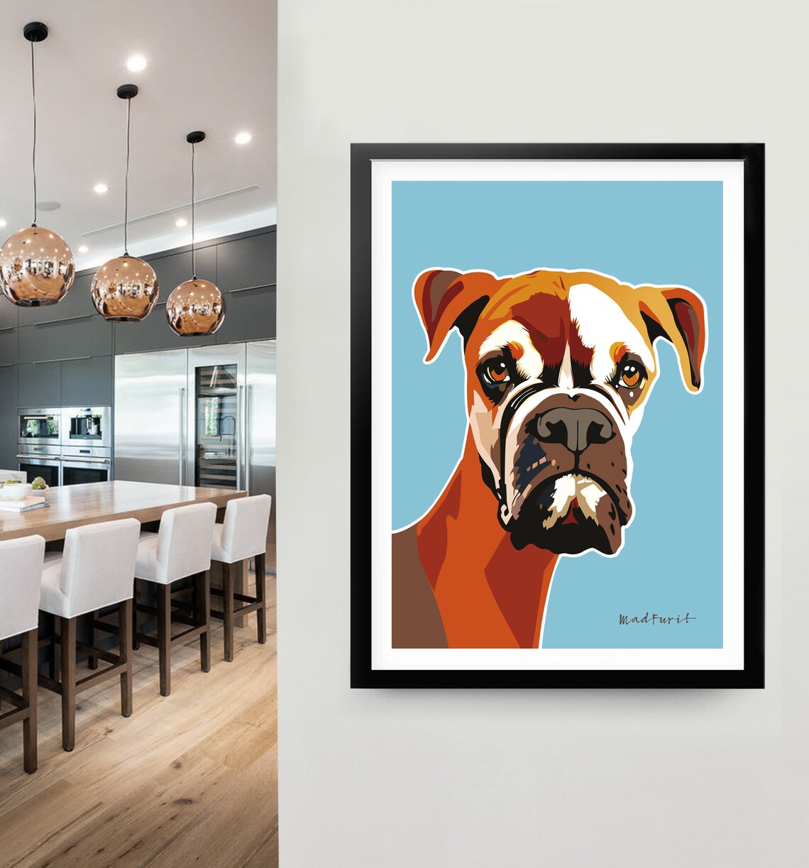 Boxer Dog Illustration. Home Decor, Art Print, Pretentious, Moi Dog