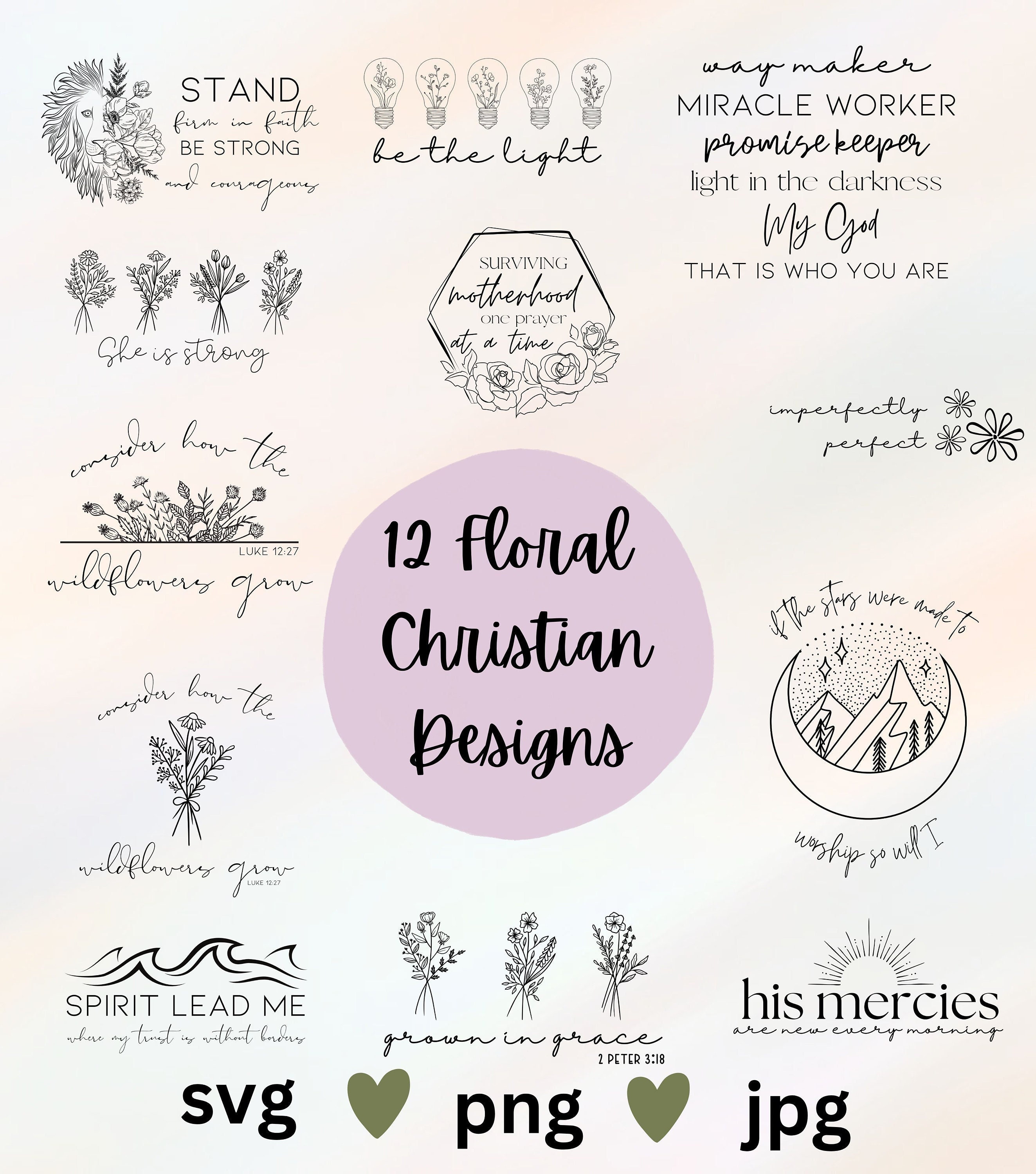 Christian svg bundle Jesus svg Faith Based Cut File Floral Christian Designs Worship svg Bible Verse svg Cricut Cut File svg png jpg