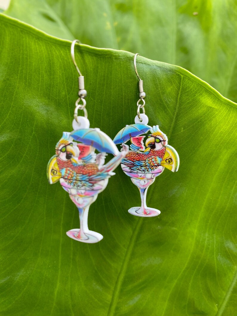 thumbnail image 2 of Team-Zebra Retro Vintage Luau Tropical Fruit Earrings – Handmade Dangle Food Jewelry, Beach Novelty 2 of 3