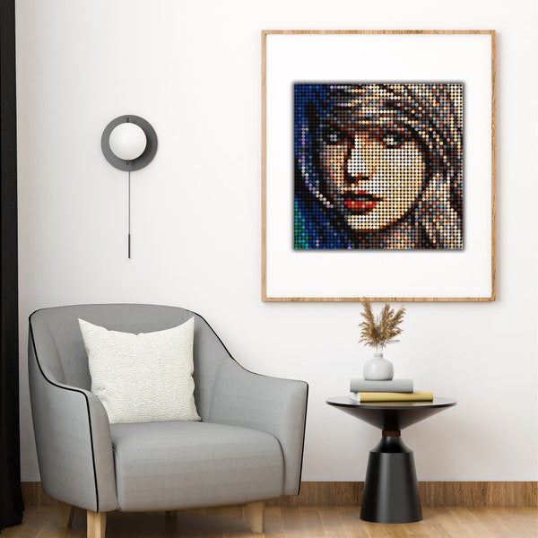 MOC Brick Blueprint of Taylor Swift - Original portrait artwork made with art sets | mosaic art | pop music gift idea | creative gift |album