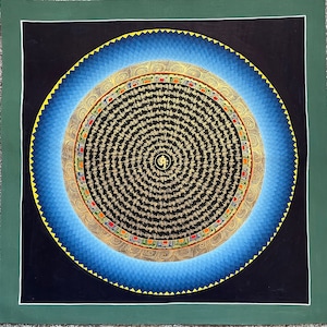 Vente !!! Véritable - peint à la main - Lotus Mantra Mandala Tibétain Thangka/Thanka Peinture Livraison Gratuite