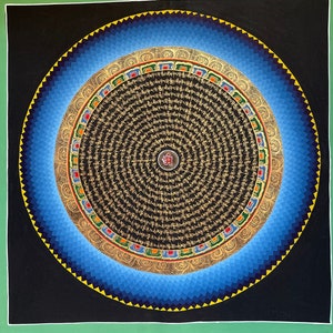 Vente !!! Geunine-peint à la main-Lotus Mantra Mandala Tibétain Thangka/Thanka Peinture Livraison Gratuite