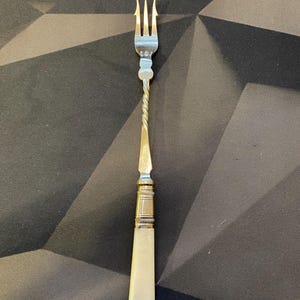 Antique Mother of Pearl Pickle Fork | Victorian Silver Plated Serving Fork