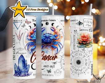 Cancer Zodiac Tumbler PNG: naadloos sublimatieontwerp (digitale download)