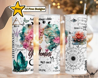 Gemini Zodiac Tumbler Design: Seamless Sublimation PNG (Digital Download)