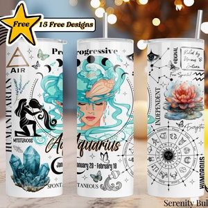 Aquarius Zodiac Seamless Sublimation Tumbler PNG, Zodiac Wrap Digital Download, Aquarius Horoscope Skinny 20oz Tumbler Instant Download
