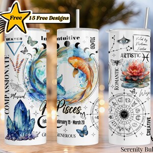 Pisces Zodiac Seamless Sublimation Wrap Pisces Tumbler Zodiac Design Digital Download PNG Pisces Skinny 20oz Tumbler Instant Download