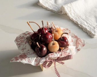 Handmade Cherry Beeswax Birthday Candles Set | Gift, Home Decor, 12 Piece Basket