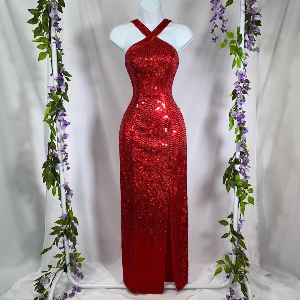 ジェシカマクリントック パーティドレス レッド フリル ストラップレス