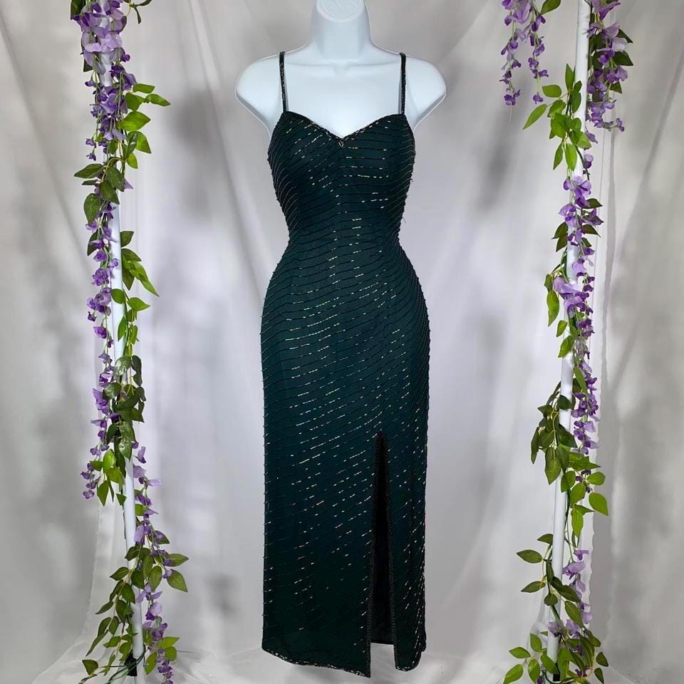 Cache Vintage Green Beaded Dress - Etsy