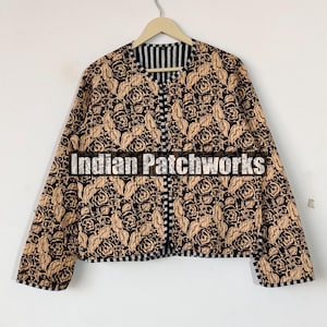 Black Color Jacket, Cotton Quilted Handmade Cotton Floral Jacket Reversible Strip Quilted Cotton Jacket Party Wear Gift For Women&#39;s Jacket