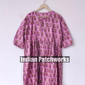 Summer cotton Block print Midi Mini women girls Dress,Deep Neck with string closer bohemian dresses wedding bohemian boho hippie giftsdress