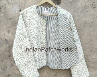 New Printed Jacket, Cotton Quilted Handmade Cotton Floral Jacket Reversible Strip Quilted Cotton Jacket Party Wear Gift For Women&#39;s