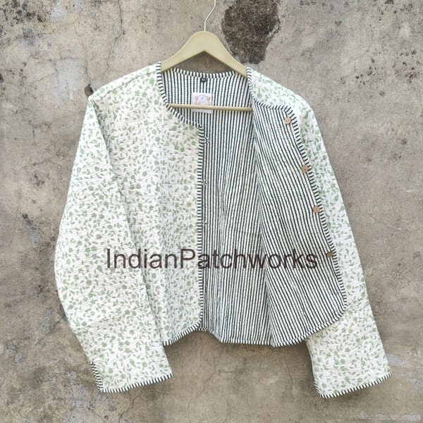 New Printed Jacket, Cotton Quilted Handmade Cotton Floral Jacket Reversible Strip Quilted Cotton Jacket Party Wear Gift For Women's