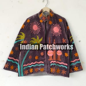 Soft Velvet Suzani Embroidered Short Jacket Handmade velvet Jacket, Suzani Jacket In velvet Fabric Floral Embroidery Jacket indianpatchworks