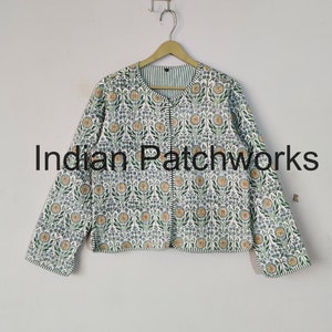Beautiful Floral 100% Cotton Handmade Reversible Light Weight Quilted Short Jacket, Women Wear New Style Coat, Party Wear Coat Gift For Her