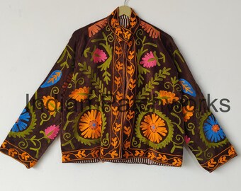 Handmade Velvet Suzani Embroidery Jacket, Suzani Jacket, Winter Wear Jacket Coat, Womens Coat, TNT Fabric Suzani Jacket, Robe, Gift For Her