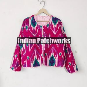 Strip Piping New Ikat Printed Cotton Quilted Jacket, New Printed Cotton Jacket, Handmade Vintage Quilted Jacket, Party Wear Gift For Her