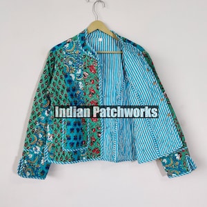 Multi Color Jacket, Cotton Quilted Handmade Cotton Floral Jacket Reversible Strip Quilted Cotton Jacket Party Wear Gift For Women&#39;s