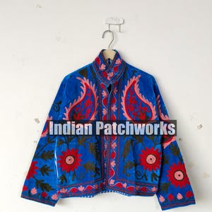 Hand Embroidered Velvet Suzani Jacket: Boho Hippie Winter Coat