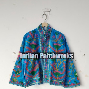 Handmade Suzani Velvet Jacket: Bohemian Embroidered Women&#39;s Coat
