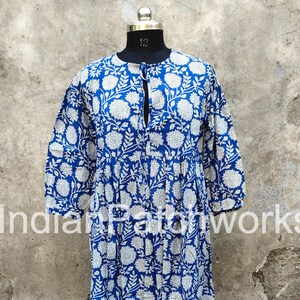 Indian Hand-Block Floral Printed Beach Dress Maxi, Handmade Natural Cotton Long Dressing Gown, Summer Bridesmaid Women&#39;s Gift