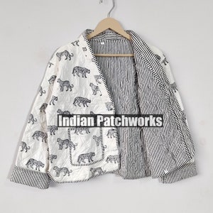 Handmade Reversible Quilted Cotton Jacket: Floral Patchwork, Boho Style