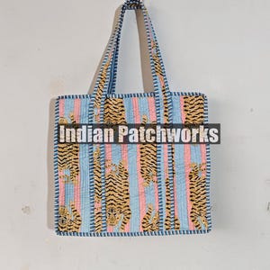 Indian Printed Cotton Tote Bag: Reversible Quilted Shopper