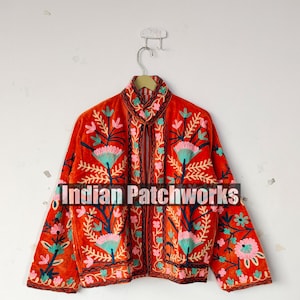 Bohemian Velvet Suzani Embroidered Jacket: Handmade Kantha Coat