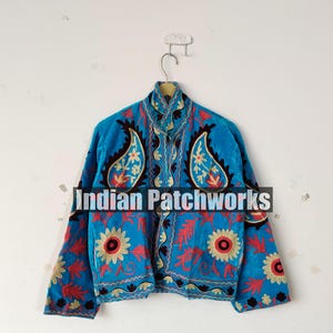 Handmade Velvet Suzani Jacket: Floral Embroidered Boho Coat