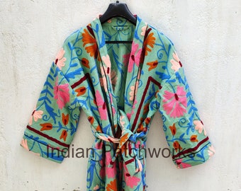 Winter Warmed Coat, Women's Coat, Cotton Quilted Jacket Kimono Indian Cotton New Suzani Embroidery Jacket Gift For Women's