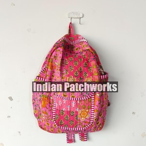 Floral Patchwork Quilted Cotton Backpack: Indian Boho Travel Bag