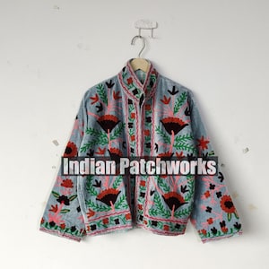 Handmade Suzani Velvet Jacket: Bohemian Embroidered Indian Outerwear