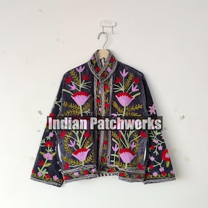 Embroidered Suzani Velvet Jacket: Boho Hippie Duster, Handmade