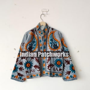 Embroidered Velvet Suzani Jacket: Boho Hippie Bomber Coat