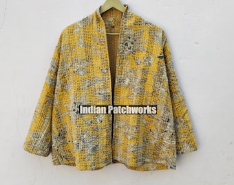 Indian Handmade Kantha Quilt Short Jacket Kimono Women Wear Boho  Jacket Boho Hippie Jacket