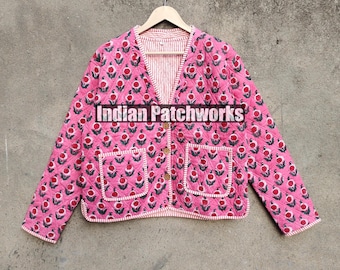 New Printed Jacket, Cotton Quilted Handmade Cotton Floral Jacket Reversible Strip Quilted Cotton Jacket Party Wear Gift For Women's