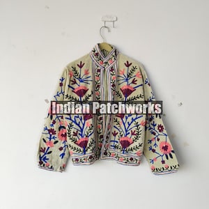 Handmade Suzani Embroidered Velvet Jacket: Bohemian Winter Coat