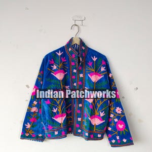 Handmade Velvet Suzani Jacket: Bohemian Embroidered Short Coat