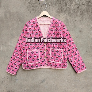 New Printed Jacket, Cotton Quilted Handmade Cotton Floral Jacket Reversible Strip Quilted Cotton Jacket Party Wear Gift For Women&#39;s