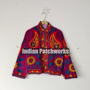 Handmade Velvet Suzani Jacket: Bohemian Embroidered Indian Beachwear