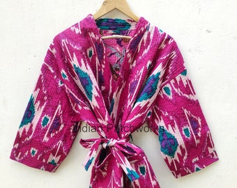 Robe longue indienne kimono Hippie pour femme Robe de bain Kimono réversible Veste Ikat Coton matelassé Robes de nuit Chemise de nuit Kimono