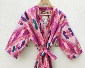 Ikat Jacket Cotton Quilted Sleepwear robes Nightdress Kimono Indian Long jacket kimono Hippie Women's maxi Dress Bath Robe Kimono réversible