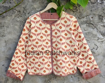 Veste matelassée réversible en coton imprimé en bloc | Block Print Kantha Jacket kantha manteau à manches longues Nouvelle veste courte imprimée Party Wear