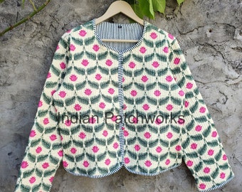 Quilted Jacket, Indian hand block print quilted jacket short quilted jacket, Kantha short jacket, Reversible kantha jacket boho jacket