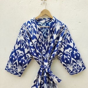 Indian Blue Ikat Cotton Jacket Women Quilt Jacket Reversible Floral Kantha Quilted Jacket Double Side Jacket Ladies Winter Cotton Wrap Coat