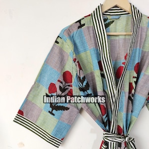 Cotton Kimono Robe: Patchwork Bohemian Dressing Gown
